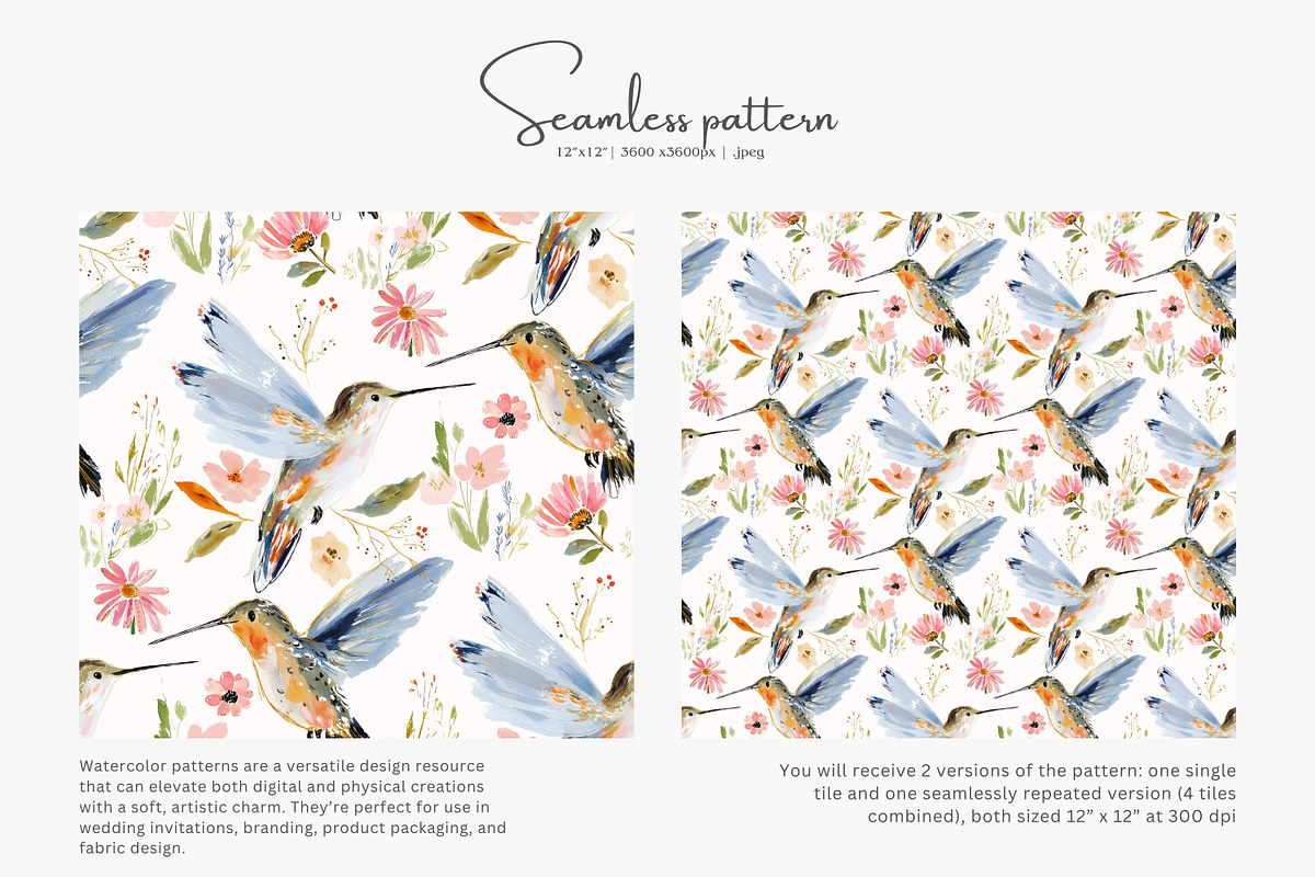 watercolor hummingbird pattern