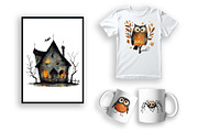 Halloween Clipart Bundle Set Vintage, a Decorative Illustration by Moon Studio (Thumbnail 2 of 5)