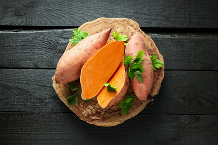 Concept of vegetables, sweet potato, top view, a Food & Drink Photo by AtlasStudio PRO
