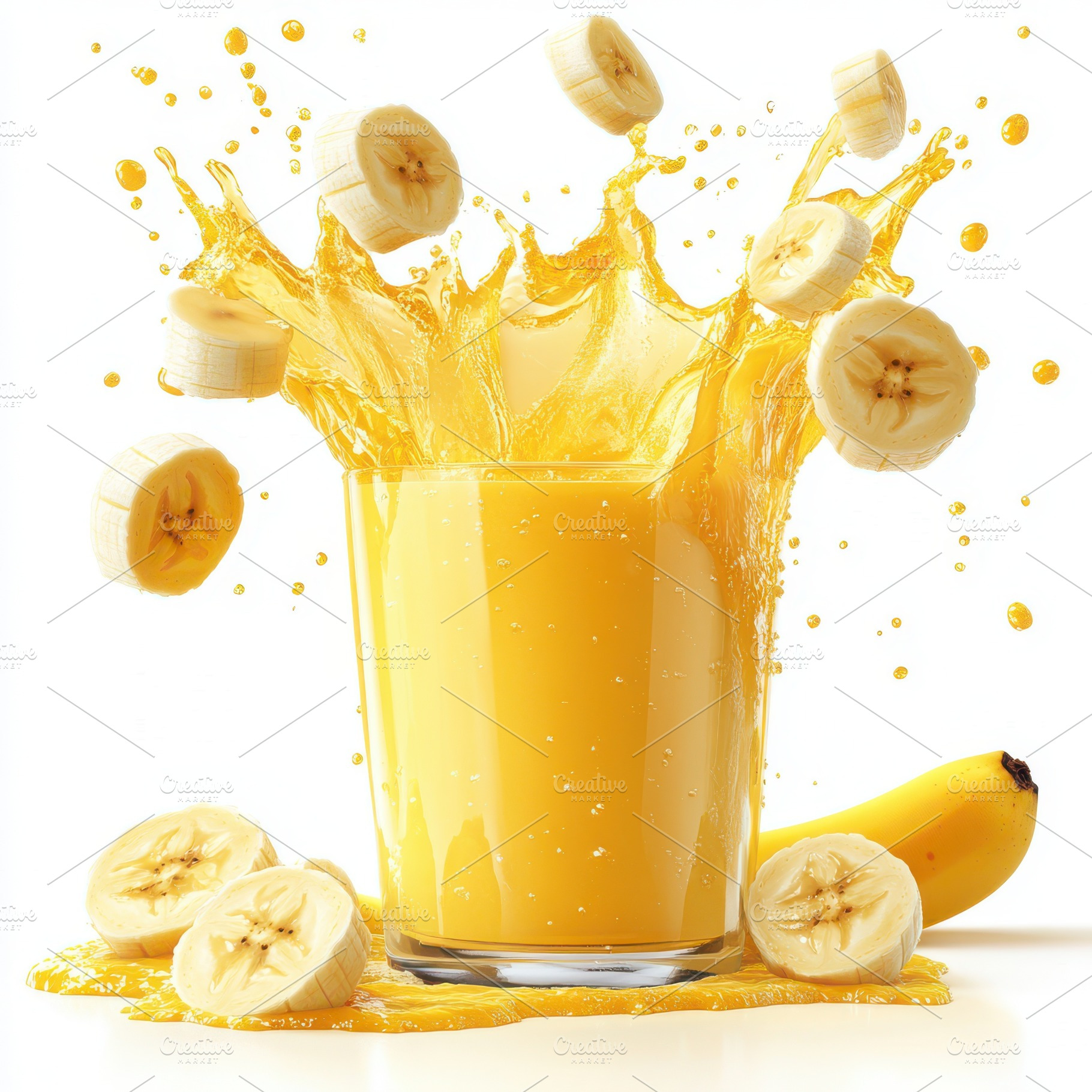Banana juice splash with bananas iso, a Food & Drink Photo by Pixeness Studio