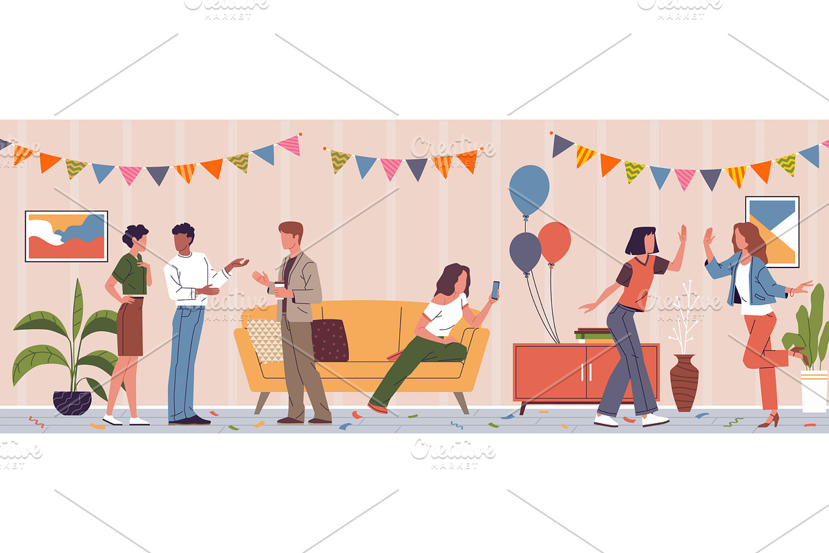 People socialize at party, a Person Illustration by YummyBuum