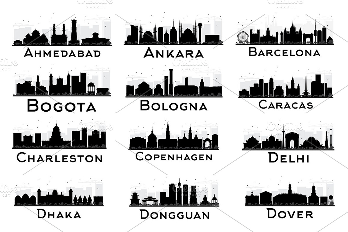 29 City Skyline Silhouettes Set 3, a Work Illustration by Booblgum (Photo 2 of 8)