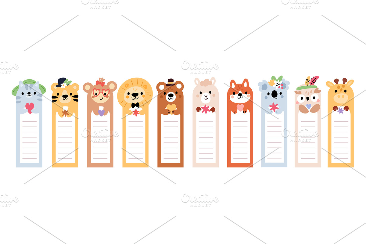 Cute cartoon animal bookmarks. Kids, an Animal Illustration by YummyBuum