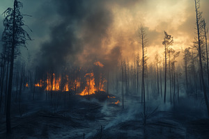 Raging wildfire engulfs a forest, a Nature Photo by MistyDay
