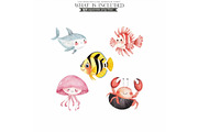 Cute Sea Animals Watercolor Clipart, an Animal Illustration by CharmClipart (Thumbnail 9 of 9)