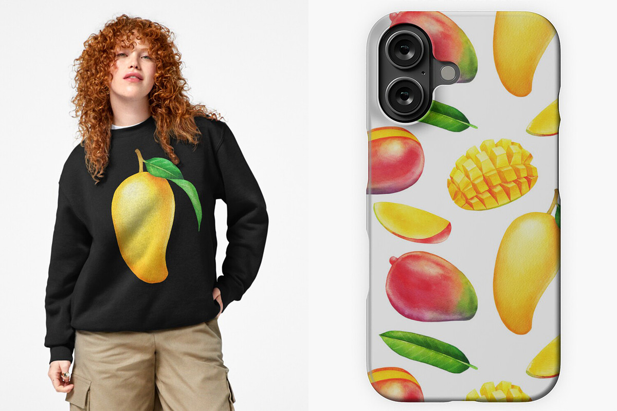 Watercolor Mango collection, a Food Illustration by Ekaterina Glazkova (Photo 5 of 6)