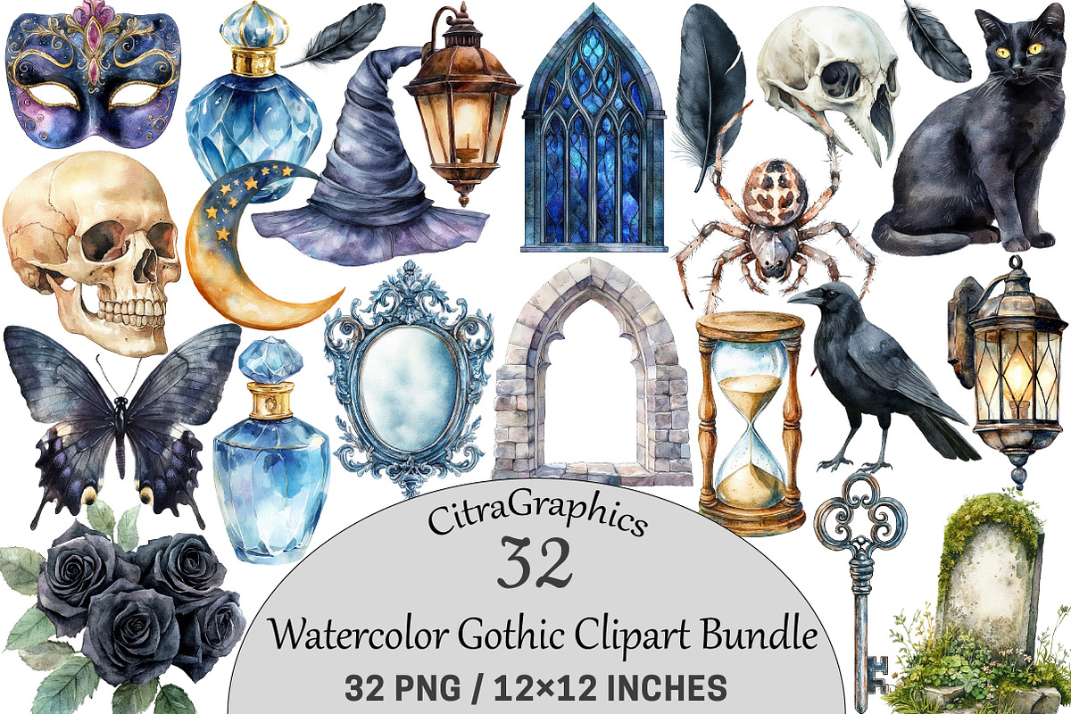 Watercolor Gothic Clipart, an Illustration by CitraGraphics (Photo 1 of 5)