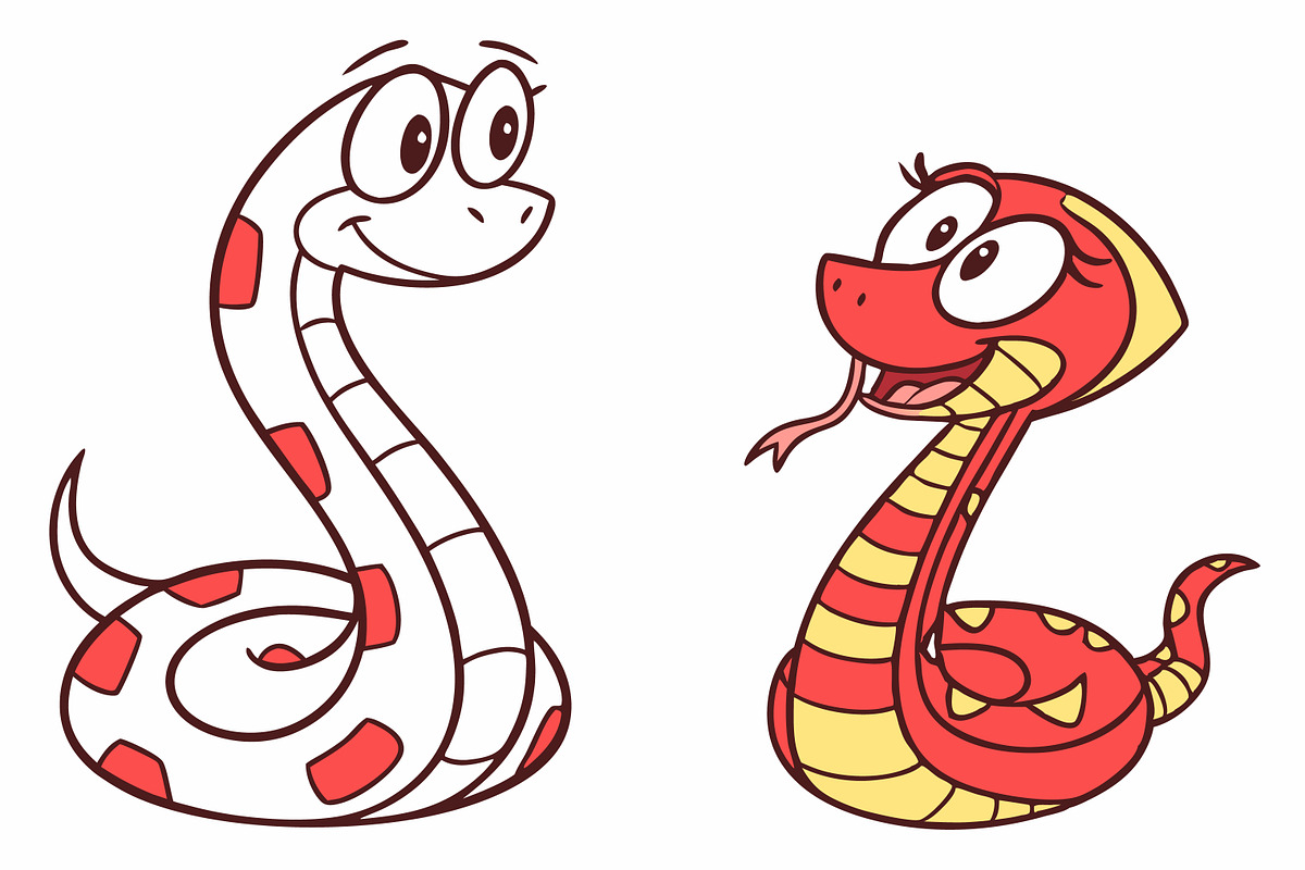 Cartoon Snakes with Red and Yellow, an Animal Illustration by Imamul001