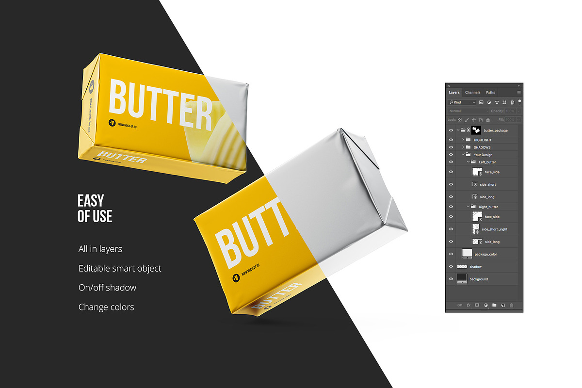 Flying Metallic Butter 200g mockup, a Mockup by easymock (Photo 3 of 6)
