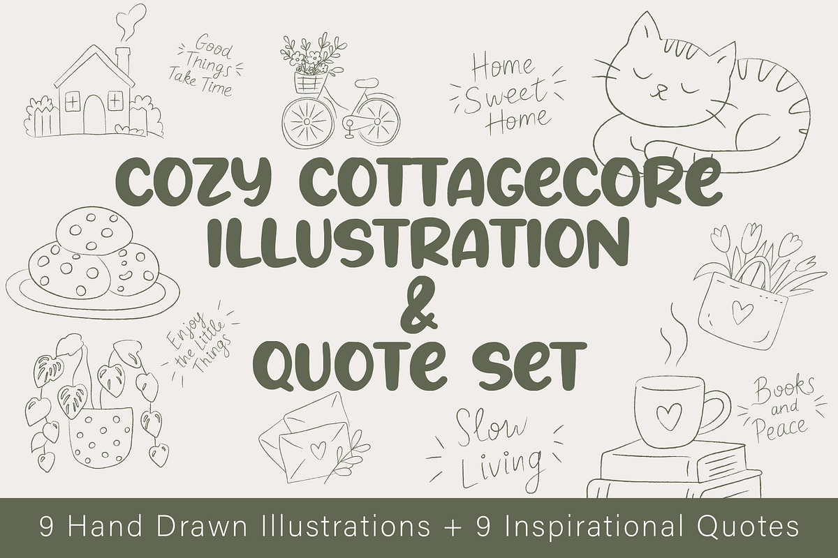 Cozy Cottagecore Quote Set, an Object Illustration by OREHOVKA (Photo 1 of 4)