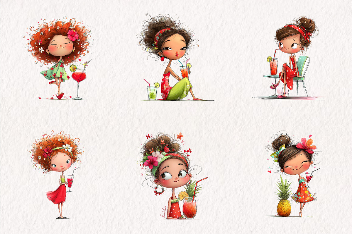 Whimsical Summer Girls with Drinks, an Illustration by CreationArt (Photo 6 of 7)