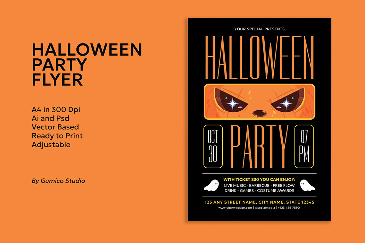 Halloween Party Flyer, a Flyer Template by Gumico Studio. (Photo 1 of 3)