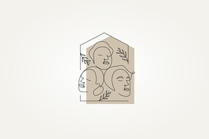 face one line drawing with home logo, a Branding & Logo Template by Blazybone