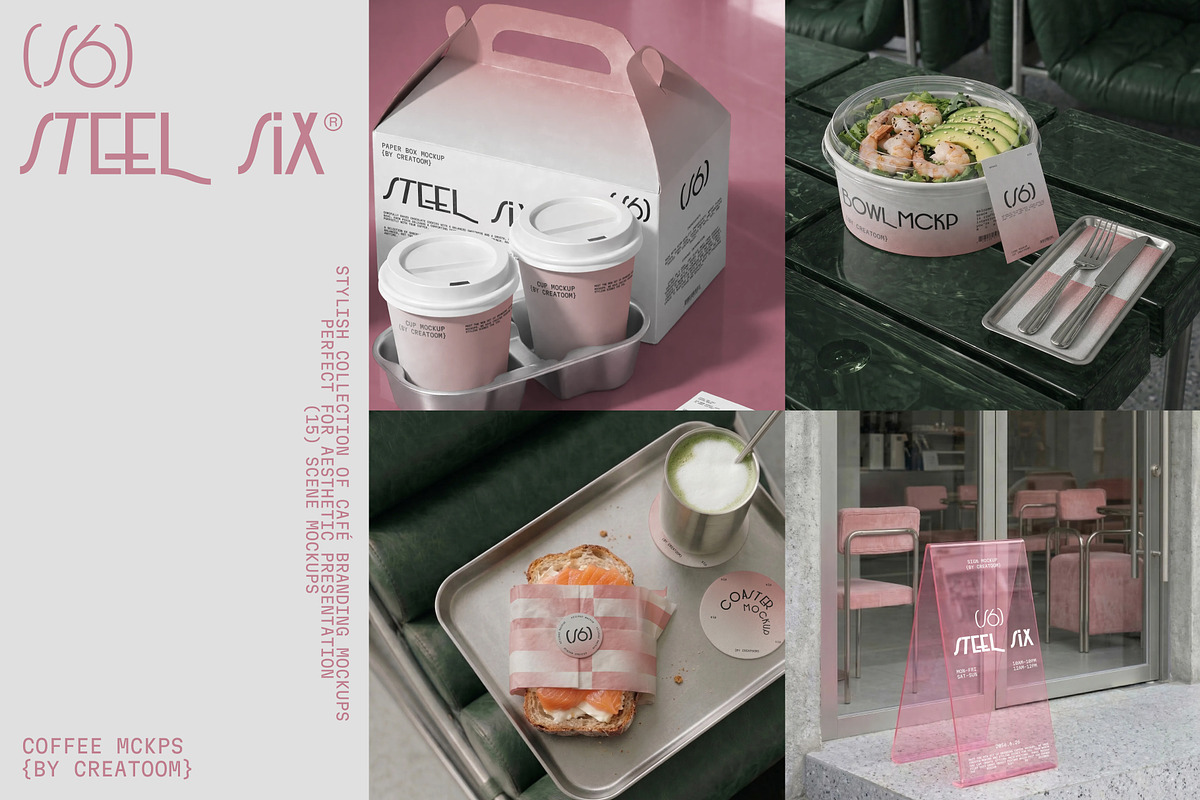 STEEL SIX - Cafe branding mockups, a Packaging Mockup by Creatoom (Photo 1 of 12)