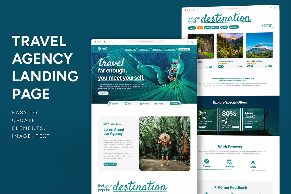 Travel Agency Landing Page, an UI Kit Template by CreativeShaper (Photo 1 of 6)