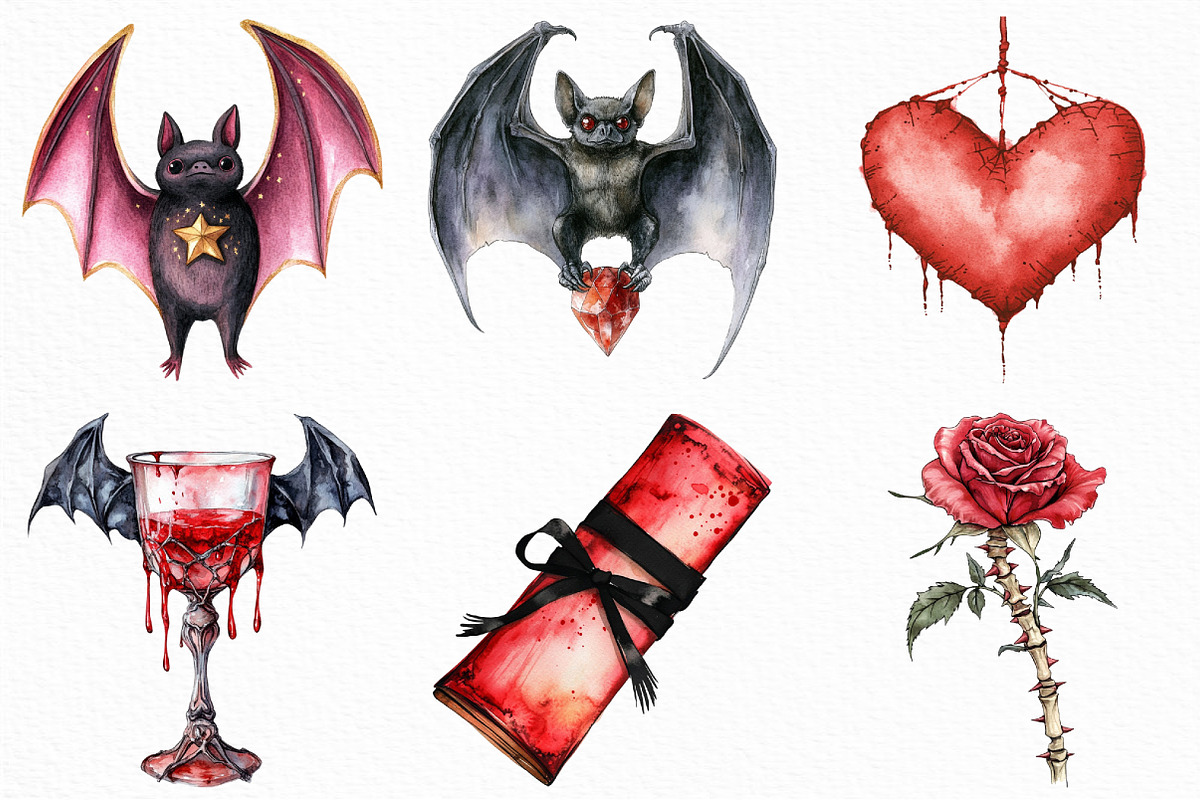 Watercolor Red Halloween Clipart, an Illustration by Craft Nest (Photo 5 of 6)