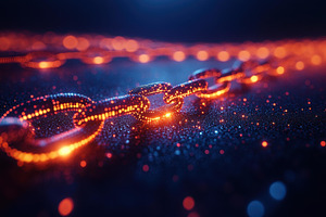 Bright orange chain links glowing in, a Photo by Tanuart