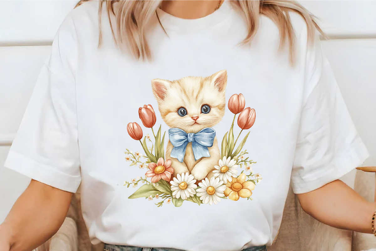 Watercolor Floral Kitten Clipart, a Seasonal Illustration by designcity5 (Photo 4 of 5)