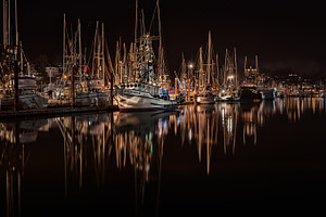 Harbor boats at night