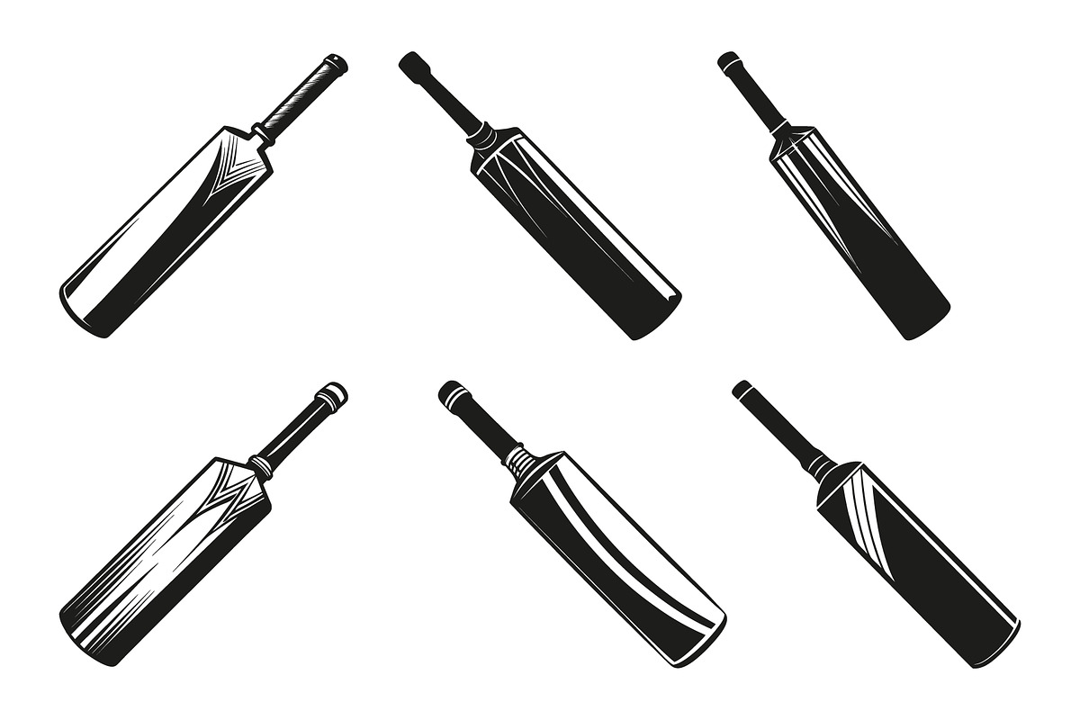 Six black and white cricket bats, an Object Graphic by Billah Hub