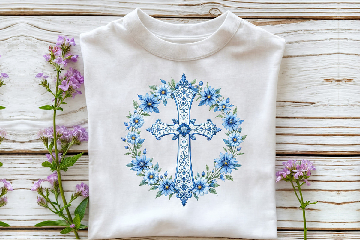 Blue Cross With Flowers Clipart, an Illustration by DreamCafeArt (Photo 3 of 7)