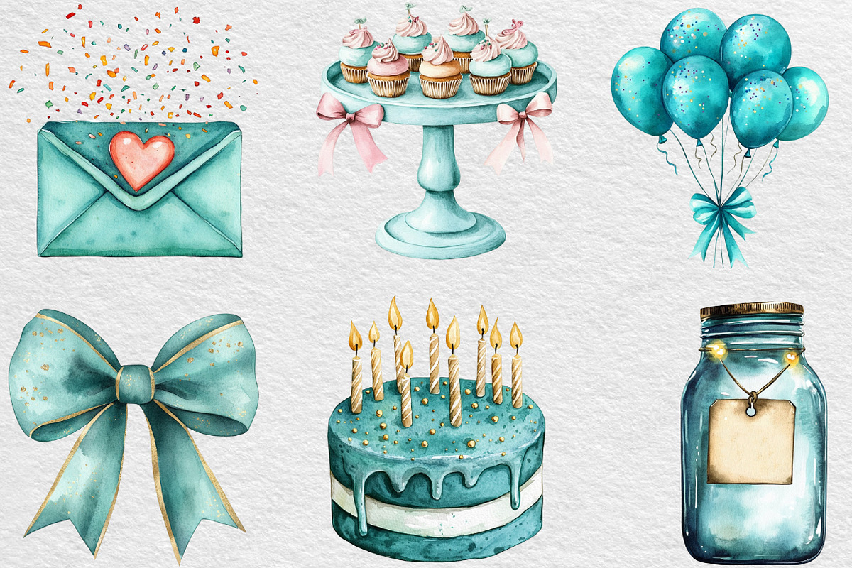 Teal Birthday Sublimation Clipart, an Illustration by Black Bird Studio (Photo 4 of 6)