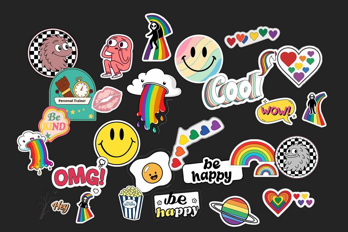 Hand-Drawn Groovy Stickers, a Decorative Illustration by Helospace (Photo 5 of 10)