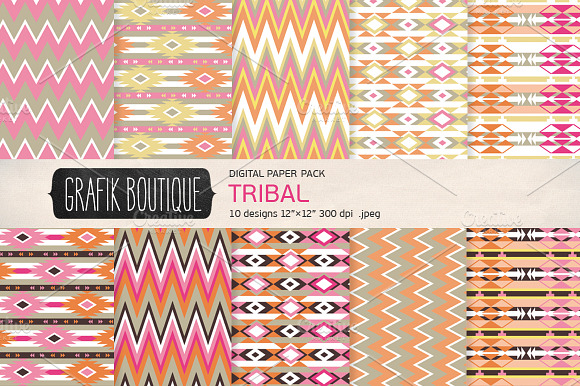 Tribal pattern digital paper girly preview 5