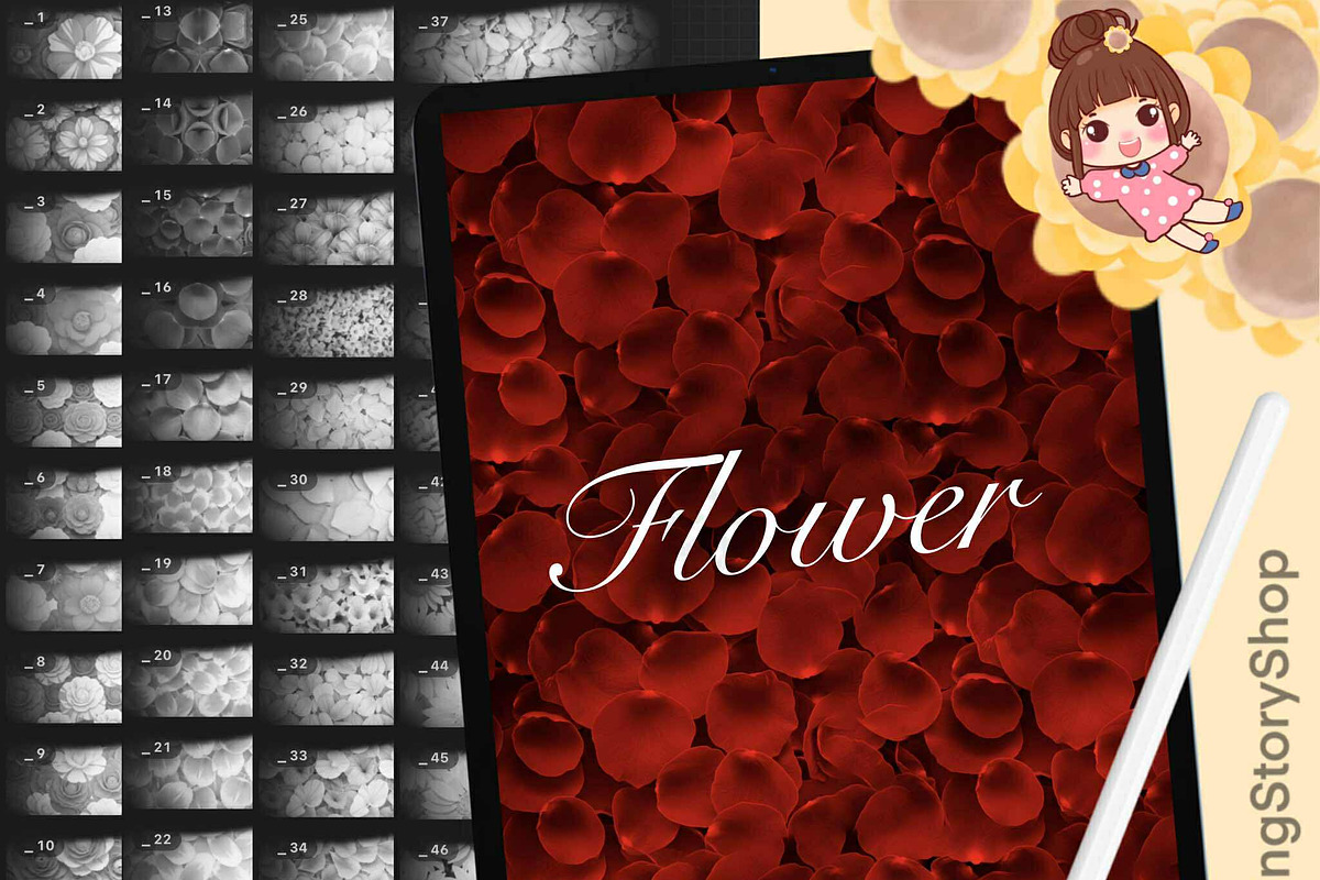 100 Procreate Flower Textures Brush, a Brush Add-On by DrawingStoryShop