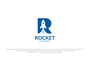 Letter R - Rocket Launch Logo