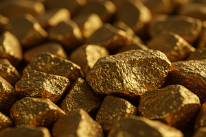 Shiny raw gold nuggets forming a tex, a Nature Photo by professorinc