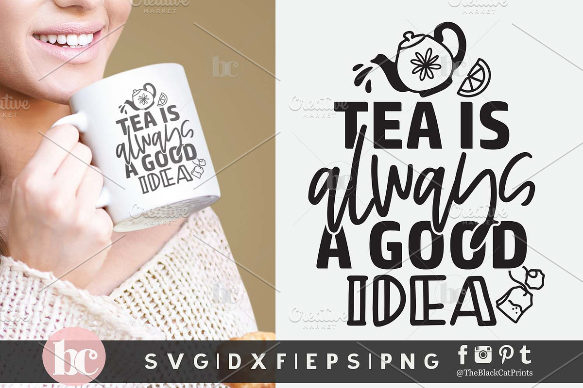 Tea SVG Bundle | Funny Tea Quotes, a Food Illustration by TheBlackCatPrints (Photo 9 of 12)
