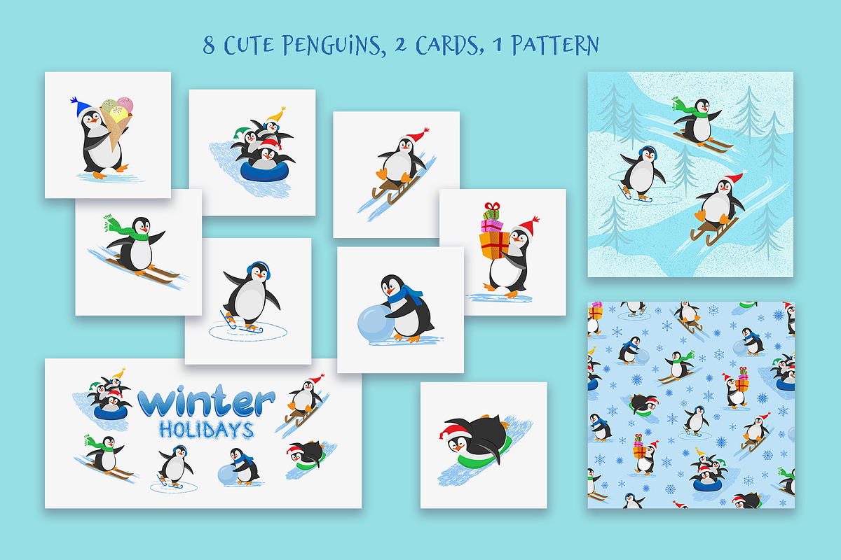 Funny penguins on the winter holiday, an Animal Illustration by Natali_Zhy (Photo 2 of 3)