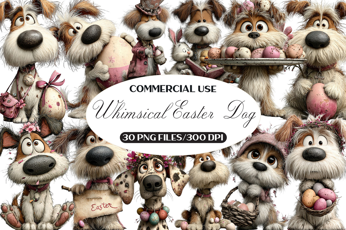 Whimsical Easter Dog Clipart, an Illustration by Black Bird Studio (Photo 1 of 6)