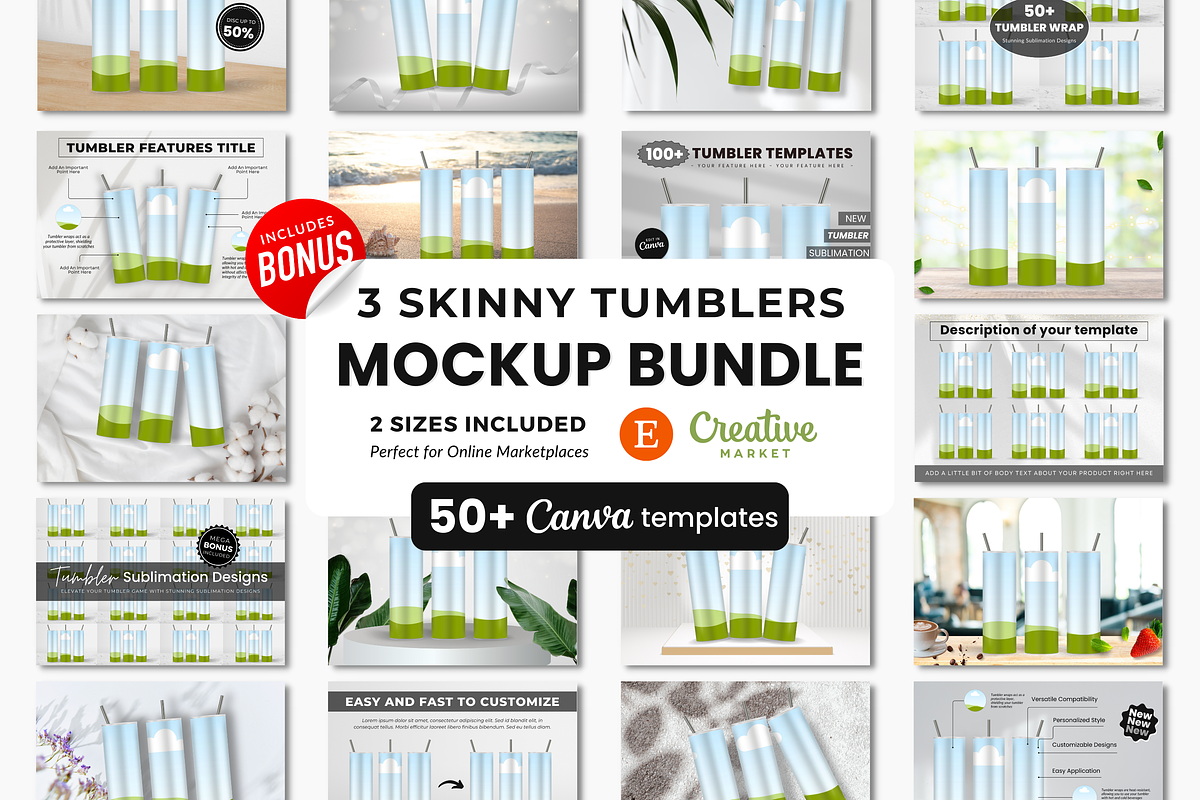 3 Skinny Tumblers Mockup Templates, a Cups & Container Mockup by DigiPax (Photo 1 of 10)