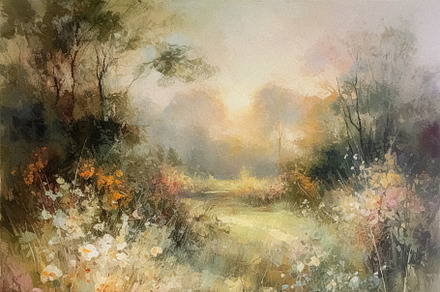 Oil style fine art painting of the English countryside, depictin, a Decorative Illustration by Anneleven
