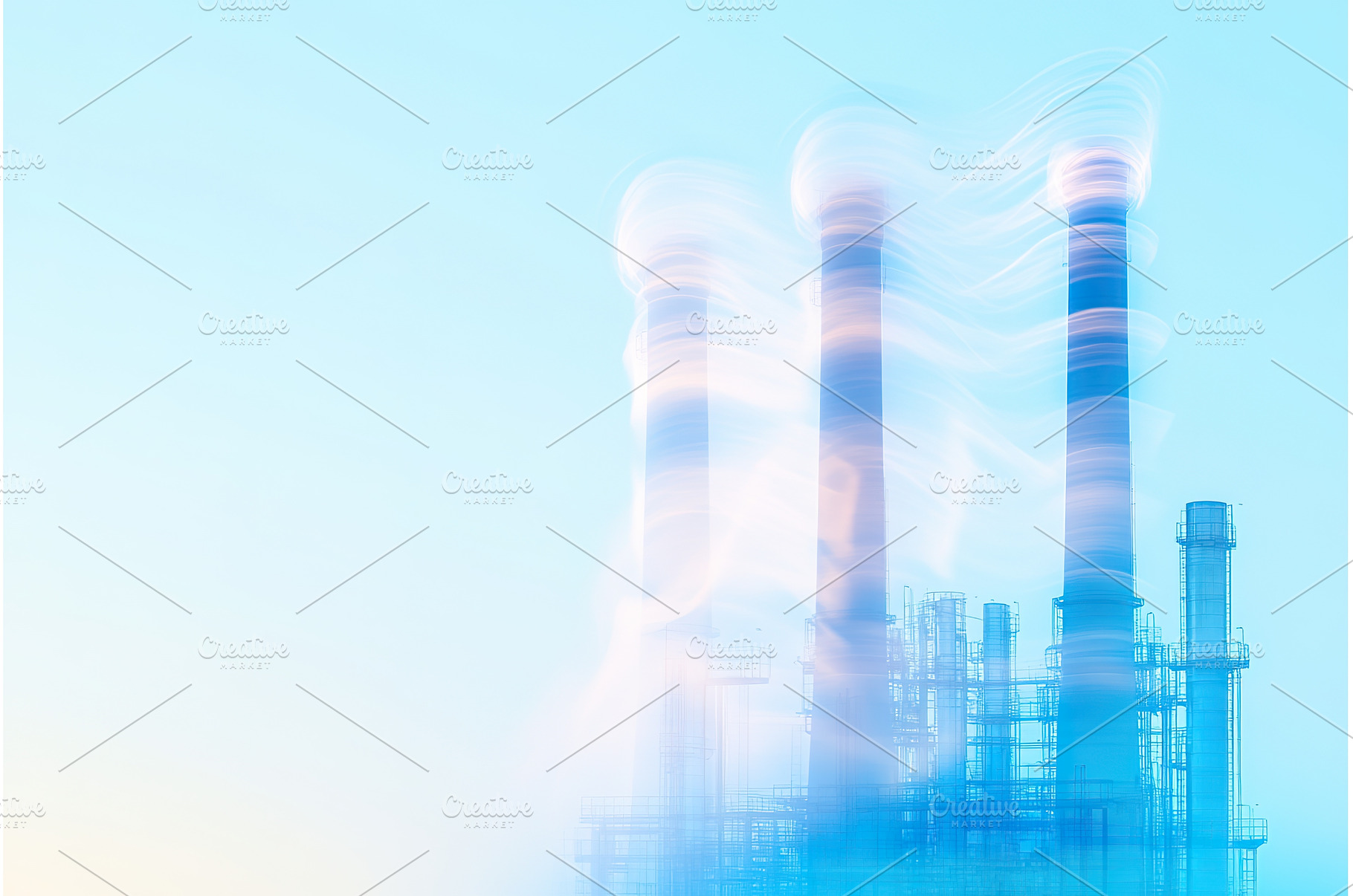 Blurred industrial smokestacks, an Industrial Photo by Lermont51