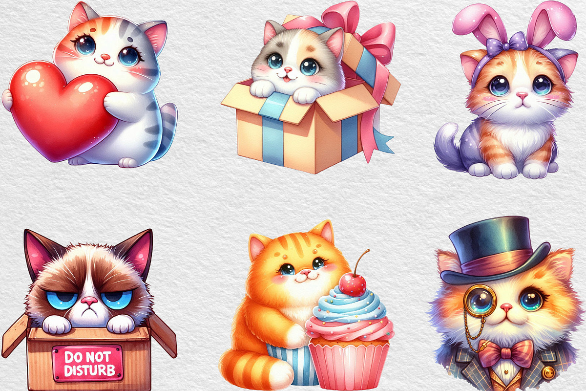 Cute Cat Clipart Bundle, an Illustration by Black Bird Studio (Photo 4 of 6)