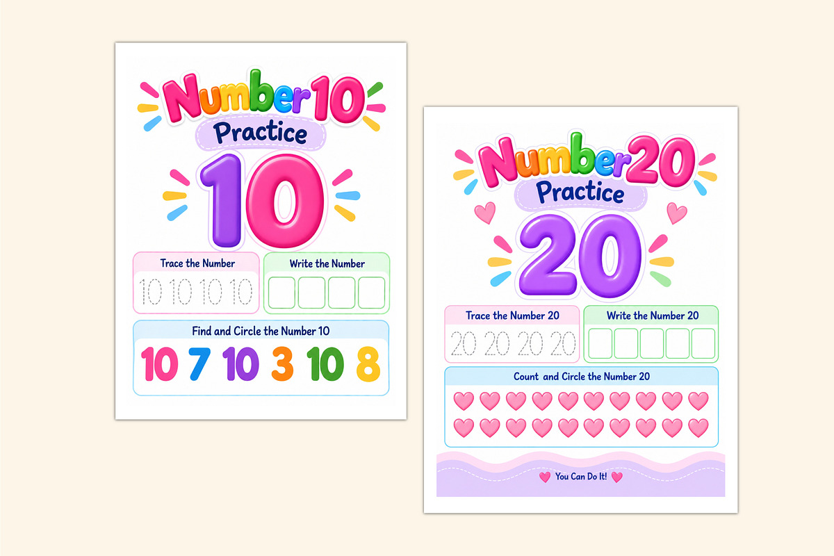Numbers 1–20 Practice Workbook, a Stationery Template by Shumaya (Photo 5 of 5)
