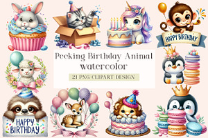 Peeking Birthday Animal Clipart Bund, an Illustration by DreamArtGraphic