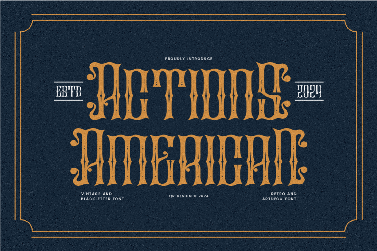 Actions American - Vintage Font, a Blackletter Font by QR Design Studio (Photo 1 of 8)