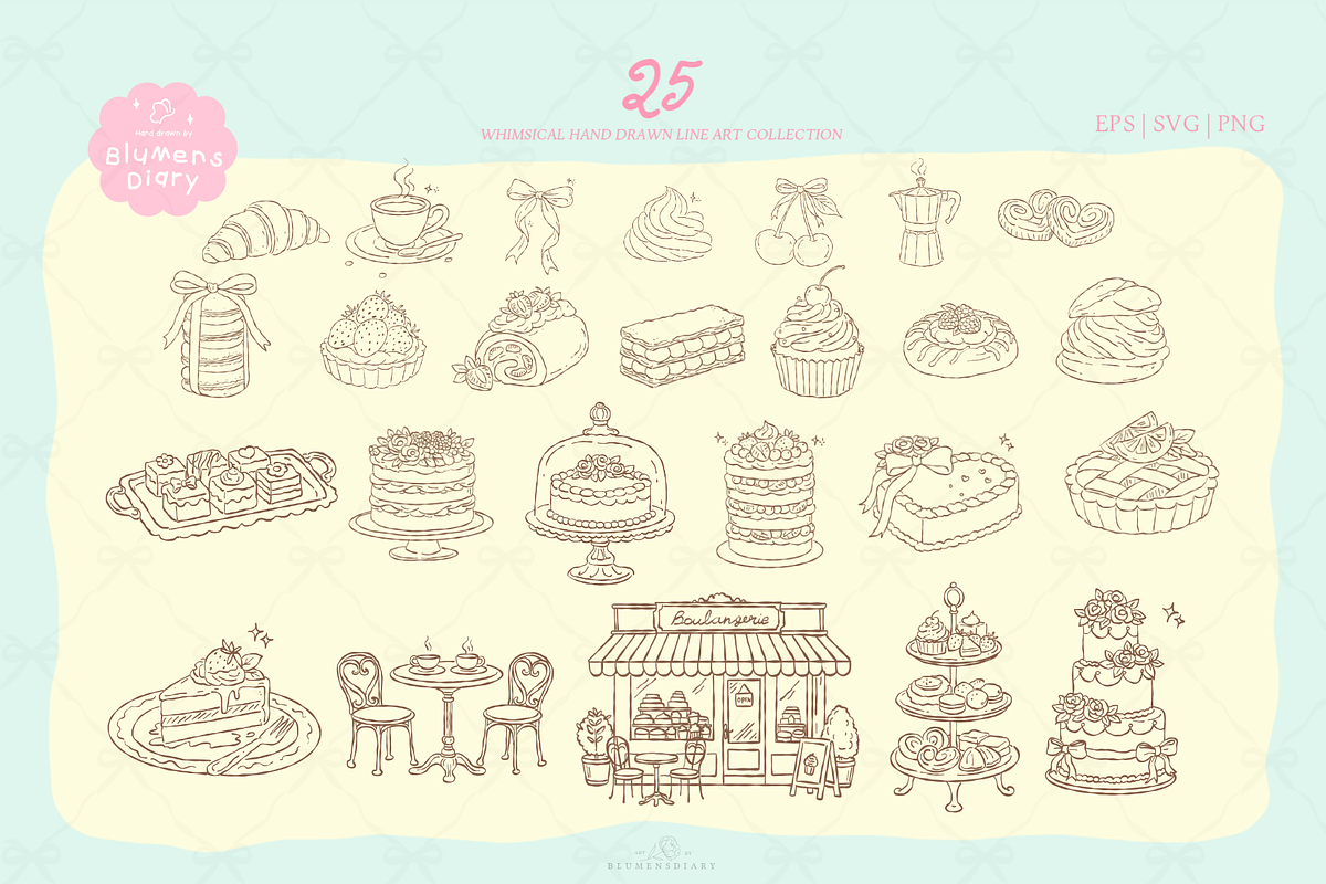 Patisserie Dessert Line Art Clipart, a Decorative Illustration by Blumensdiary (Photo 2 of 7)