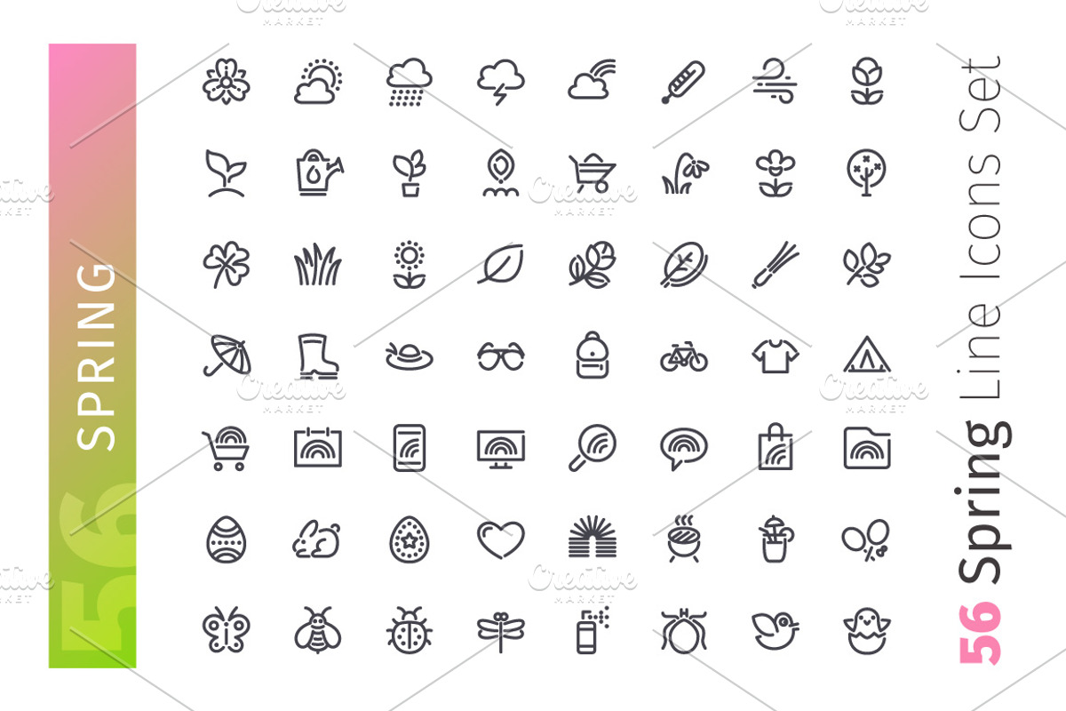 Spring Line Icons Set, an Outline Icon by Voysla's Shop (Photo 2 of 4)