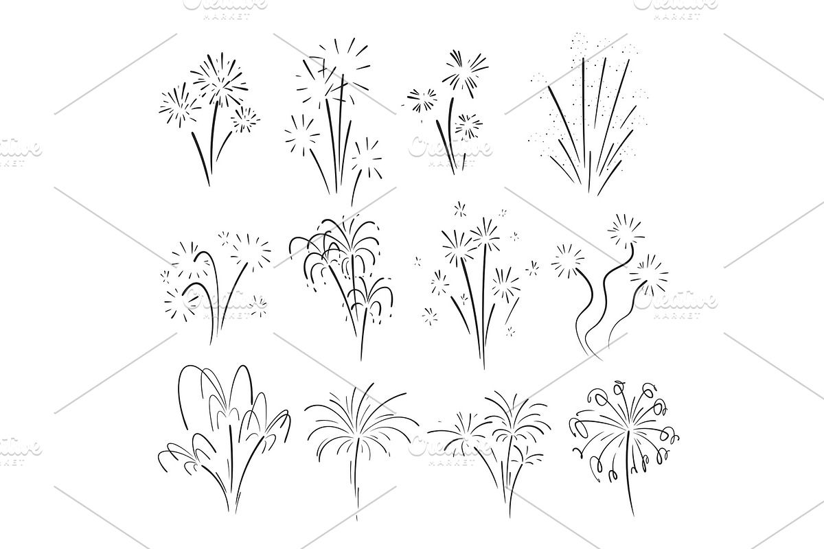Hand drawn set of fireworks., an Object Graphic by Cartoon time!
