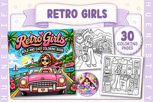 Retro Girls Coloring Book, a Person Illustration by HueNestify