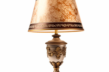 Vintage country style antique table lamp with a beautiful lampsh, a Photo by Anneleven