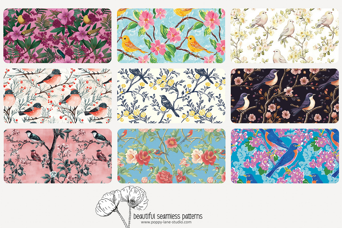 80 assorted bird seamless pattern, a Pattern Graphic by Poppy Lane Studio (Photo 3 of 11)