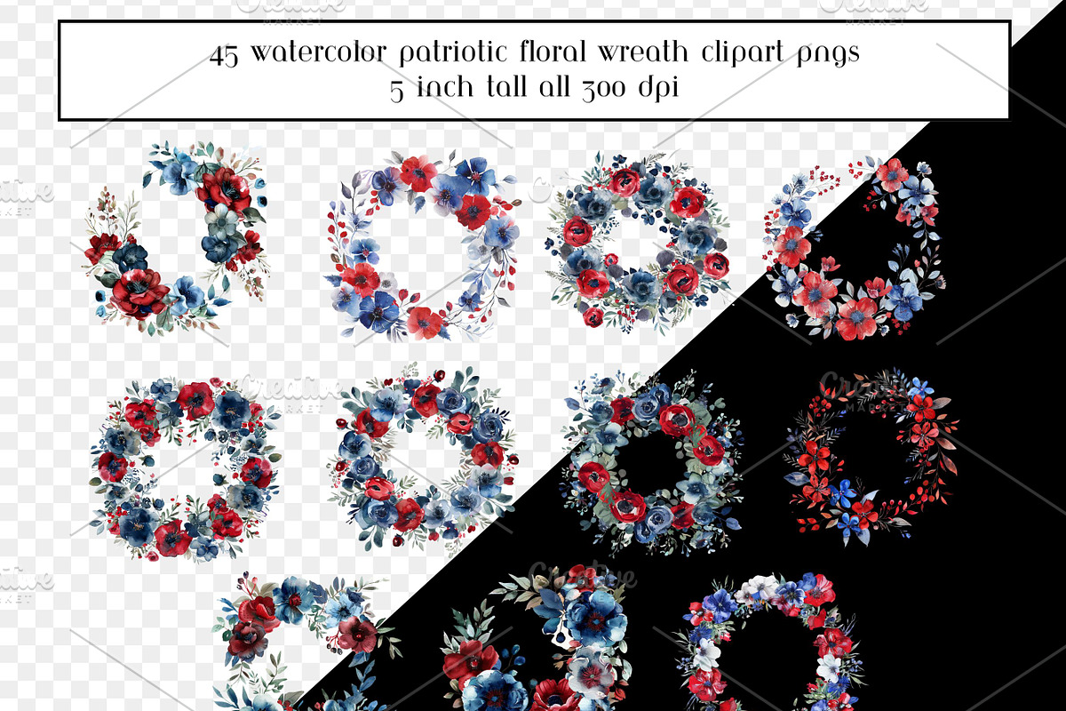 Patriotic Watercolor Floral Wreaths, an Object Graphic by AllTheKewtClipart (Photo 2 of 5)