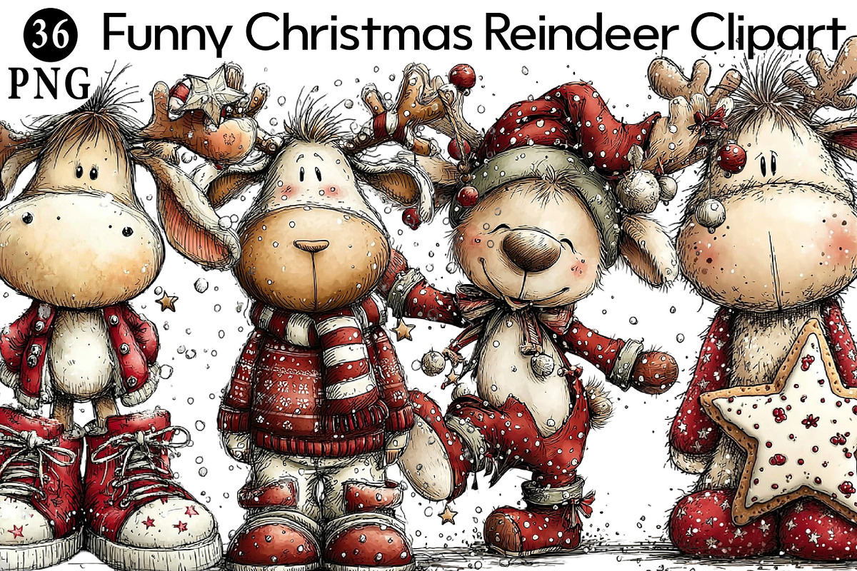 Funny Christmas Reindeer Clipart, an Illustration by Daily.Designs (Photo 1 of 8)