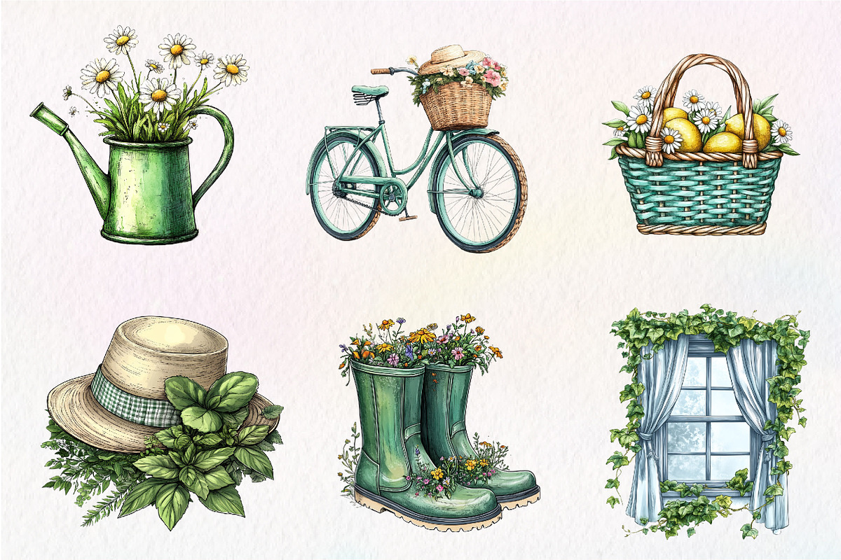 Green Summer Cottagecore Clipart, an Illustration by CreationArt (Photo 3 of 9)